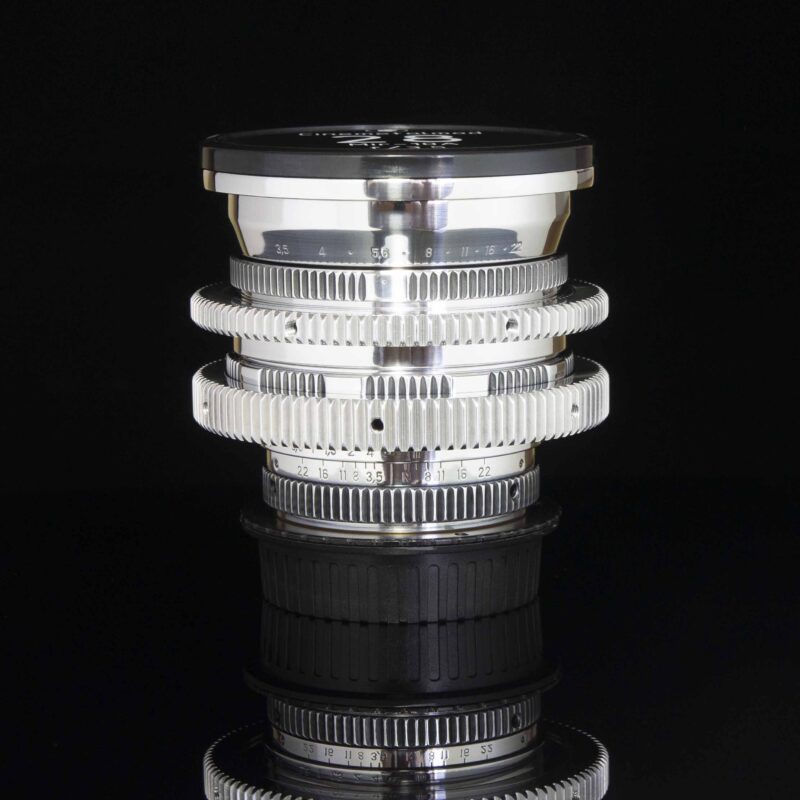 widw angle Mir-10A f/3.5 28mm silver body, cinemod lens, lens for arri pl mount, sony-e mount, canon ef, eos, M4/3, MFT, Fujifilm-x mount. servised, cleaned, adjasted, ironglass